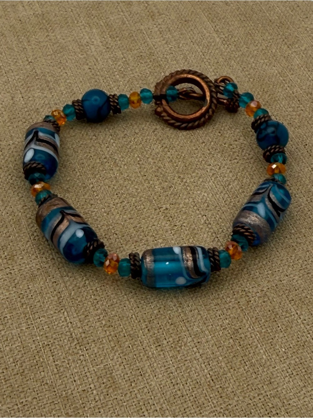 Handmade Murano Blue Glass Bead Bracelet